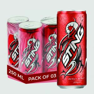Sting Strawberry Energy Drink Pack of 3 (250ml Each) – Carbonated Energy Beverage, Refreshing Berry Flavor Boost Drink