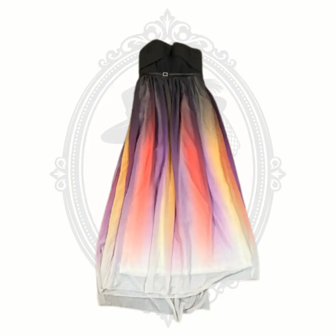 Women's King Bridal Strapless Formal Wedding Gown - Black Bodice, Multi-Color Chiffon Skirt, Art-Themed Wedding Dress, Art-Themed Wedding Dresses