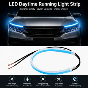 Universal LED Headlight DRL Strip, Flexible Daytime Running Light with Sequential Turn Signal, IP68 Waterproof Soft Tube Light for Cars SUVs Trucks