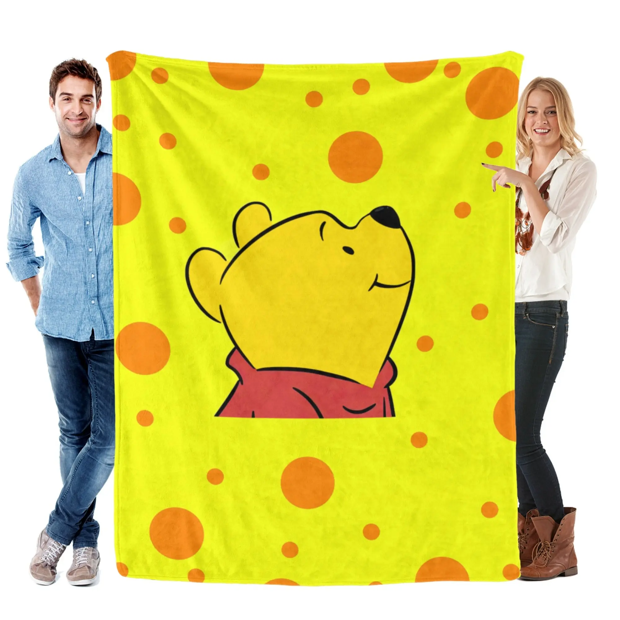 [SummerVibes] DISNEY CLASSIC Winnie the Pooh Yellow Flannel Blanket, Soft 2D Cartoon Print Throw, Office Nap Blanket, Tapestry, Sofa Decoration