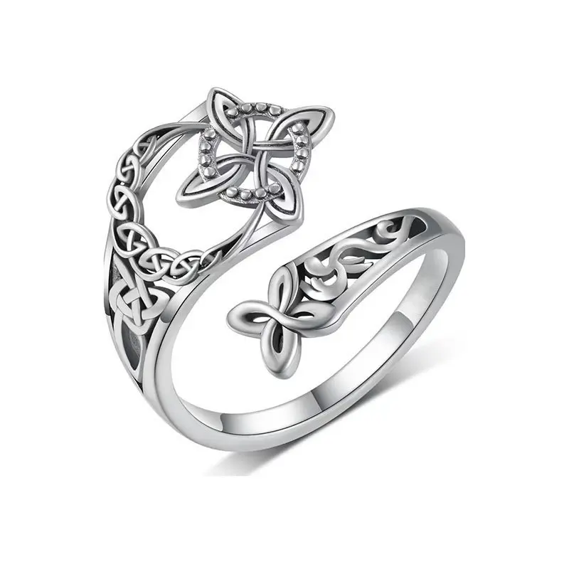 Women's Silver Adjustable Open-Design Mystical Witchy Ring - Female Devotion Jewelry, Fits Various Finger Sizes, Ideal for Anniversary Gifting