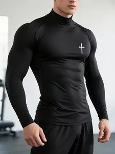 Men's Quick-Dry Stretch Fitness Shirt - High Neck Long Sleeve Workout Top, Moisture-Wicking Tight-Fit Gym & Boxing Shirt with Stretchy Fabric for All Seasons, Athletic Performance Apparel, Sporty Activewear Top, Gym Clothes