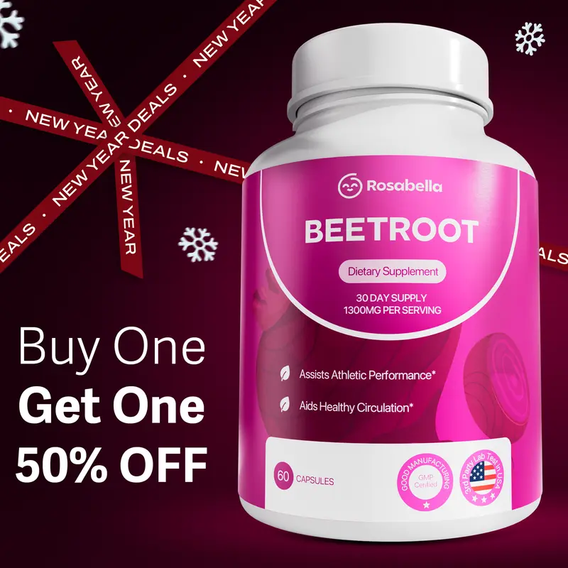 Rosabella Organic Beetroot Capsules (1300mg) for Blood Flow & Heart Health