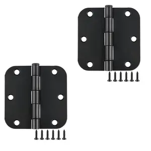 2Pack Rounded Matte Black Door Hinges 3.5 Inch 5/8" Radius Interior 3 1/2" Flat Iron Bifold Residential Standard Bedroom Indoor for Doors 3 ½"Hardware Control House Home Decor Essentials Accessories