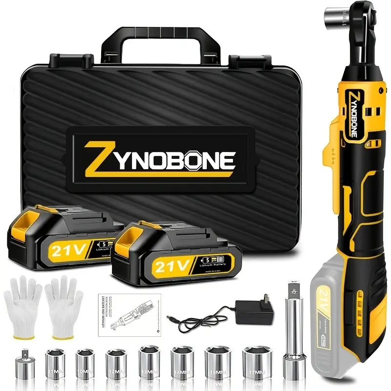 Professional Grade 3/8 Inch 21V Cordless Ratchet, Torque Ratchet Tool. Quick Release, Comes With 9 Sockets And 2 2000 MA Lithium-ion Batteries And Chargers, Compact, Suitable For Auto Repair, Home Maintenance, Mechanical Repair, Hand Tools.