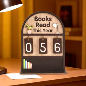Wooden Annual Reading Count Display Piece, Track Up to 999 Books, DIY Text with Base, Valentines Day Gifts , Office Book Decor, Home Office Decoration, Modern Design, Gift for Book Lovers, Bookworm，Readers, Writers