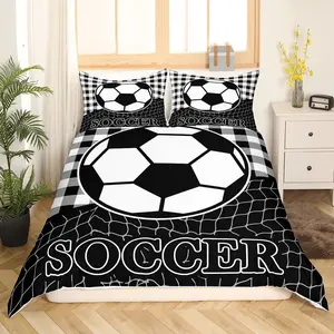Soccer Duvet Cover,Room Decorative Geometric Pattern Luxury Black White Quilt Cover,Sports Theme Breathable Bedspread Cover,No Comforter