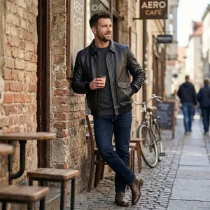 Men’s Genuine Cowhide Leather Aviator Jacket – Vintage Pilot Style (Charlie-C)