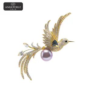 ANGEPERLE Alloy Freshwater Pearl Edison Phoenix Brooch 10-11mm TSXX241