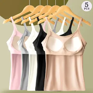 5-piece One-piece Non Steel Ring With Built-in Chest Cushion  No Need To Wear Bra  Women's Inner Straps Tank Top Strapless Base Underwear