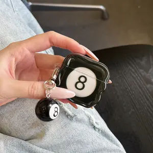 For Apple AirPods Pro3 AirPods 1 2 3 4 Pro 2 Case Creative simulation eightball  Earbuds Protective Cover With Pendant