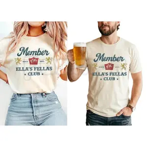 Great Gift for Bridesmaids – "Ella's Fellas" Member Club Graphic T-Shirt | Custom Bachelorette Party Tee | Soft Premium Ivory Lifestyle Top