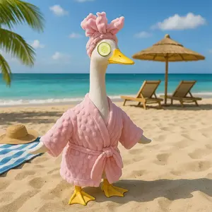 LIVOA Funny Lawn Goose Costume Set with Pink Flamingo Hat & Fashion Glasses – Winter Plush Outfit for 23" Porch Goose Statue – Christmas & Halloween Garden Decoration, Durable Fabric Outdoor Decor for Yard, Lawn & Holiday Parties