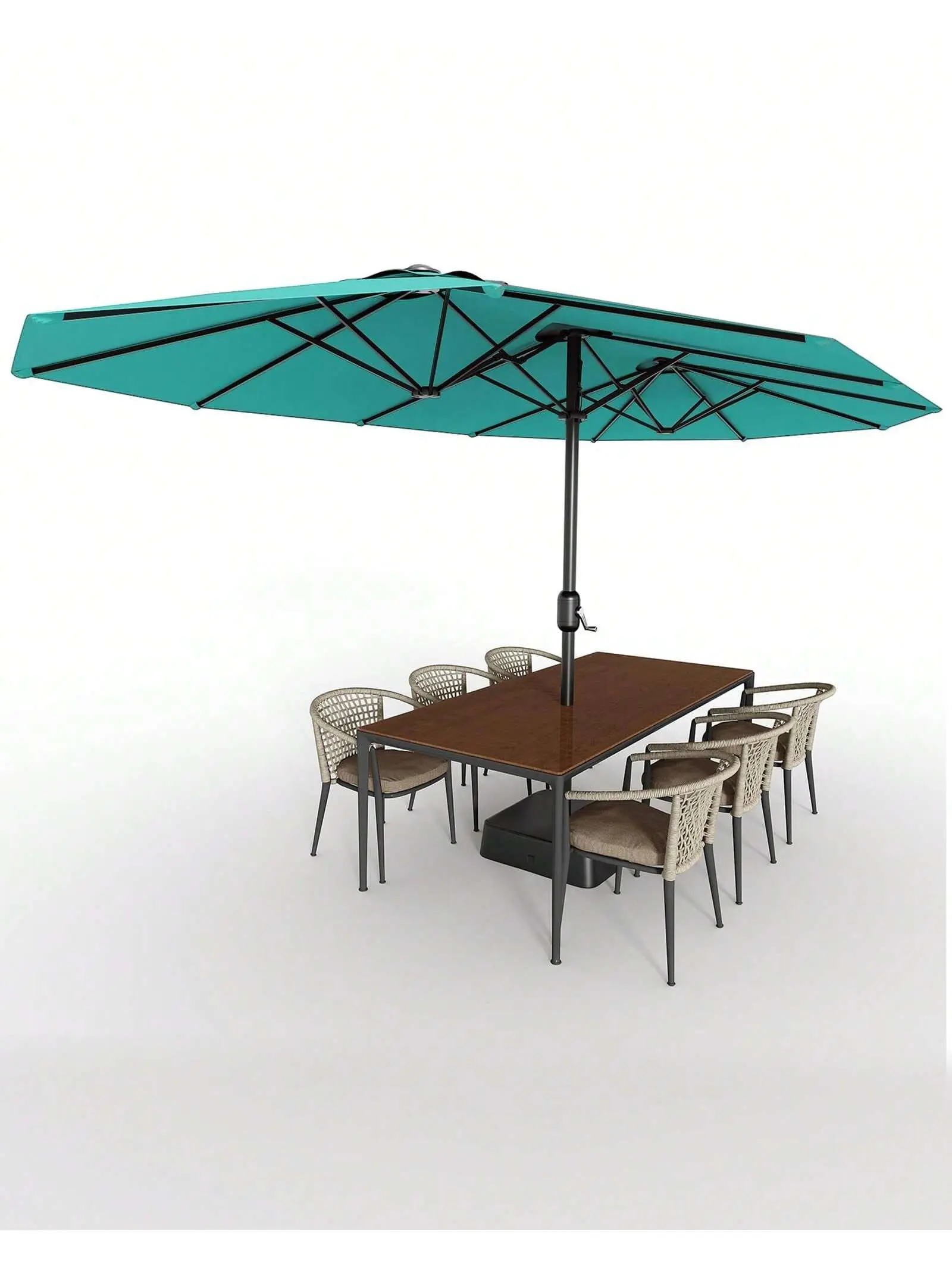 15x9 ft Polyester Rectangular Haze Blue Double-Sided UV Blocking Patio Parasol Sun Parasol Umbrella with Crank Lift, Weighted Base, Adjustable Tilt Canopy, Oversized Sunshade Canopy for 2-8 People, Ideal for Pools, Decks