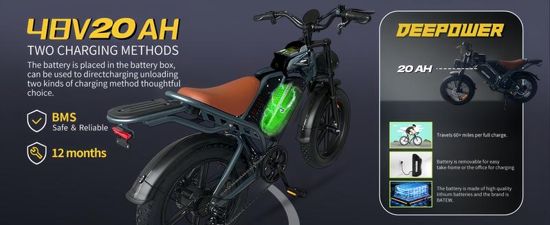 【Christmas Gift&DEEPOWER Ebike】Electric Bike for Adult, 1800W Peak Electric Dirt Bike, 37MPH, 100 Miles, 7 Speed Electric Motorcycle, 48V Removable Battery, 20" Fat Tire Off Road Ebike, All Terrain for Mountain, Sand, Road