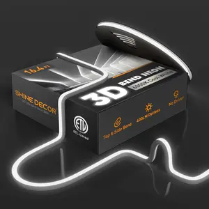 3D LED Neon Rope Lights, Top & Side Bend 400LM Dotless, Driverless IP65 Waterproof Cold-Resistant ETL Silicone Strip for Home Commercial, 6000K Cool White