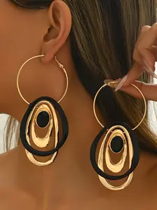 Creative Irregular Oval Pendant Hoop Earrings, Fashionable Jewelry for Women, Trendy All-match & Exquisite Jewelry for Birthday Gift