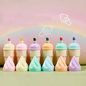 6pcs Portable Mini Sweet Cone Shape Fluorescent Marker Pens, Ideal for Notes & Highlighting, Compact Design for Easy Carrying
