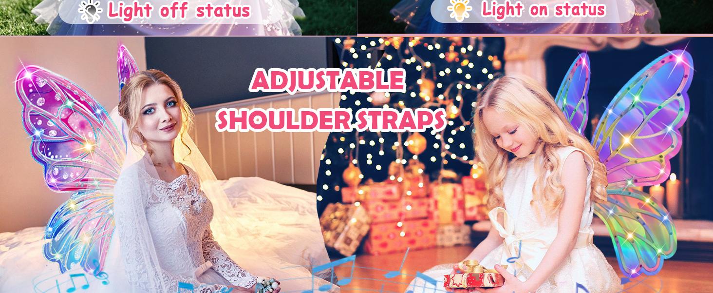 Light Up Fairy Wings for Girls - LED Butterfly Wings with Music for Kids Aged 3–8+ Costume, Birthday Christmas Party Costume Pretend Play Princess Dress Up Toys for Girls