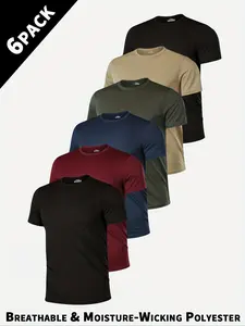 Men's Quick-Dry T-Shirts Set, Moisture-Wicking Breathable Polyester Round Neck Short Sleeve, Lightweight All-Season Sports Wear, Workout Casual Wear, 6 Colors Available, Active Sportswear, Sportswear All Seasons