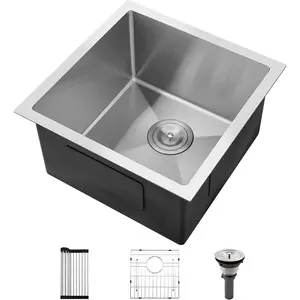 18x18 Inch Undermount Bar Sink 16 Gauge Stainless Steel Small Kitchen Sink  Deep Single Bowl with Drain Assembly Accessories for Kitchen Wet Bar Outdoor