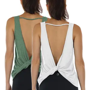 Women's Open Back High Neck Workout Athletic Gym Tank Tops
