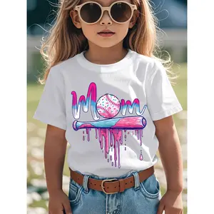 Soft Breathable Baseball Mom Ice Cream Drip Mother's Day Baseball Mama T-Shirt for Kids | Boys & Girls Graphic Tee - Round Neck Shirt for Early Elementary - Birthday Party Outfit or Everyday Play Clothes - Easy-Care Parent-Favorite Apparel