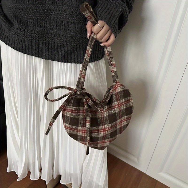 Women's Heart-Shaped Crossbody Bag with Bow and Checkered Pattern - Minimalist Handbag, Fixed Strap Magnetic Closure, Red - Elegant Daily Wallet, Bag, Versatile Fashion Accessory, Durable Fabric shoulder bags Large Soft Color Suede Kisslock Barrel