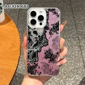 Magnetic Coquette Case for iPhone 17 16 E Pro Max 15 Plus 14 13 12 11 XS XR, Pastel Pink Gothic Skull Collage Design | Shockproof, Girly, Stylish, Silicone, and Trendy Protection