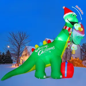 GOOSH 11.8 FT Christmas Inflatables Dinosaur with Shakable Head and LED Lights for Outdoor Decorations