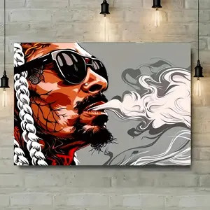 2D Flat Edgy Hip-Hop Rapper Canvas Art Print - Frameless, Vibrant Urban Wall Decor with Fashion Glasses & Braided Hair Detail, Perfect for Living Room, Bedroom, Office, or Room Decor, Hip Hop Wall Art, Perfect for Room Decor