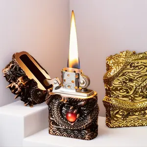 Windproof Dragon Carving Lighter – Heavy Duty 6oz, 3D Relief Design, Refillable, Premium Gift Box, Collectible Gift for Men(No Fuel)