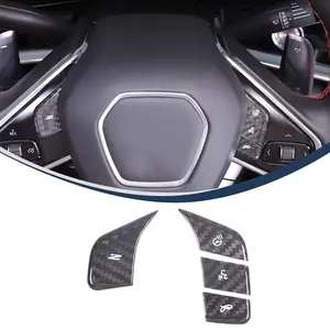 4-piece set of genuine carbon fiber car steering wheel button stickers suitable for 2022+ Corvette C8 models
