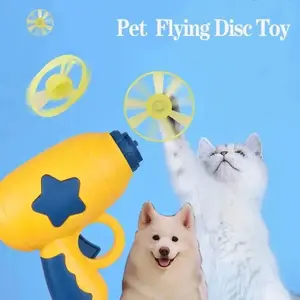 1 Gun + 5 Discs Value Pack,  Interactive Cat Toy, Frisbee Launcher, Pet Training, Mini Flying Saucer, Shooting Gun, Chase Game, Boredom Relief fetch