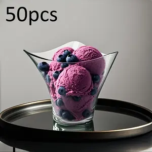 50 Pack Clear Reusable Dessert Cups – Dishwasher Safe Plastic Cups for Ice Cream, Mousse, Pudding & Parfait | Perfect for Home, Cafes & Party Essentials