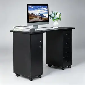 Manicure Table, Nail Table with Drawers, Cabinet, Lockable Wheels, Wrist Pad, Spa Salon Beauty Home Wood Technician Workstation, 47.2" x 21.3" x 31.9"