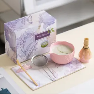 Japanese Tea Whisk Set, Traditional Sake Brush Kit, Bamboo Chasen, Matcha Bowl & Holder, Perfect Gift Box for Tea Ceremony Enthusiasts