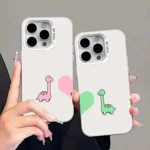 Love Animation Animal Couple Dinosaur Design Phone Case for iPhone 11-17 Pro Max Plus Superior Protection USA Made Creative Unique