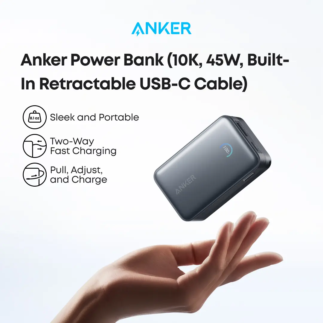 【Nano Power Bank】Anker, 10,000mAh Compact Power Bank with Retractable Cable and 45W Fast Charging, Travel-Ready and Pocket-Friendly, On-the-Go Charging for iPhone 17/16, iPad, Galaxy, Pixel, and More#DealsForYouDays