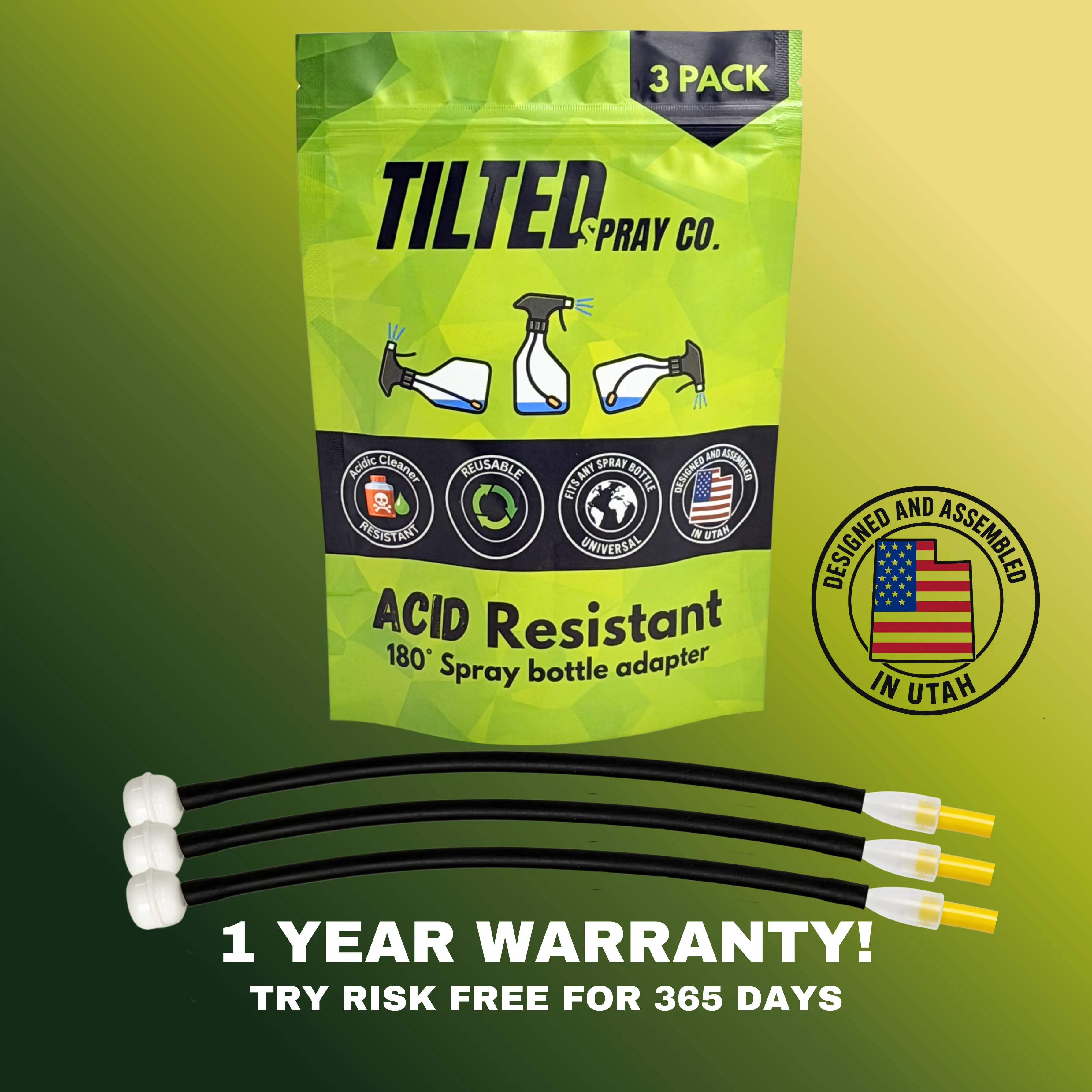 Acid Resistant 180° Spray Bottle Adapter - Tilted™ Spray Co. - 3 Pack