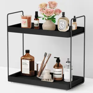 Black Counter Organizer, Tiered Organizer Countertop Tray, Corner Makeup Shelf Organizers and for Men Perfume Skin Care Sink Coffee Bar Station