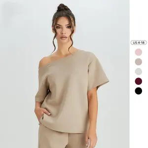 Women's Leisure Solid Color Sloping Shoulder Short Sleeve Top, Simple Style Loose Going Out Outfit, Comfortable Womenswear