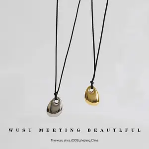 Golden Bean Titanium Steel Golden Bean Necklace For Men Women Fall Winter Pendant Long Black Cord Rope Sweater Chain For Couples