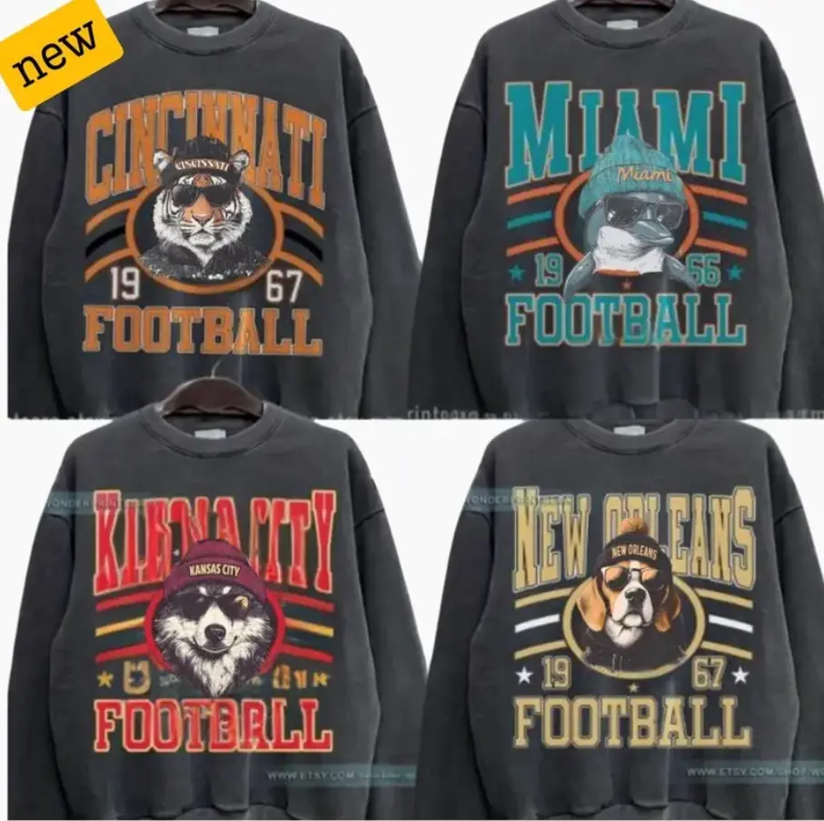 New Retro Style Varsity All Team Dark Heather Crewneck Sweatshirt, Mascot Spirit Animal Football, Sports Home Town, Gameday Sweatshirt, Fashion For All