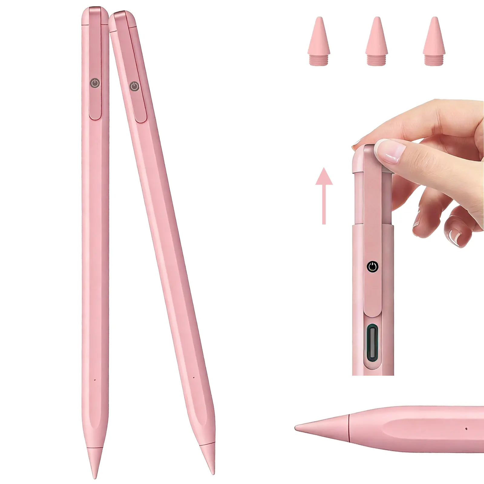 MEKO Pink 1pcs Stylus Pen for iPad Pencil USB-C, 13 mins Fast Charging, Compatible with iPad 6/7/8/9/10, Air 3/4/5, Mini 5/6, Pro12.9&11", Magnetic Adsorption, Tilt Sensitivity, LED Indicator, Accessories, Port