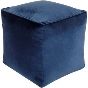 Cotton Velvet Cube Pouf, Blue