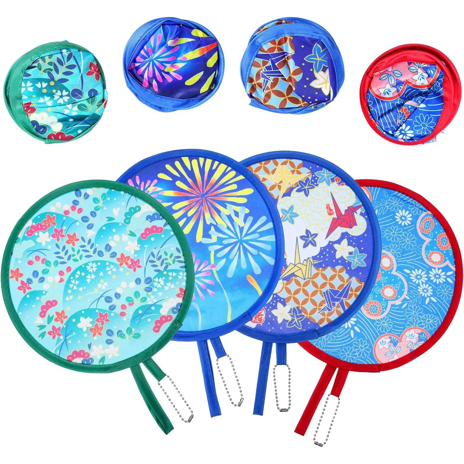4 count Round Foldable Fans, Handheld Fan Foldable Portable Collapsible Fans Colorful Floral Cooling Fan  Folding Fan Handheld for Travel, Events, Festival, Indoor & Outdoor