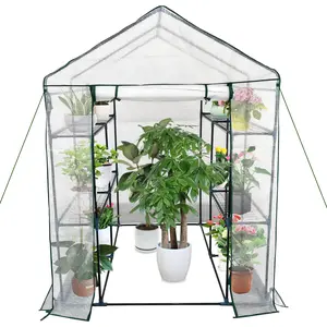 GARVEE Walkable Outdoor Greenhouse, 57 x 57 x 76 inches, Portable Greenhouse, 3-tier, 6 shelves, Door Anchored, Rope Greenhouse Set for Garden, Terrace, Backyard