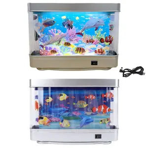 New LED Aquarium Light with Dynamic Fish Shadows, Aquarium Sensory Lamp, with Wall Shelf Display, Ocean Scene Decor Lamp for Bedroom, Living Room, Office, Aquarium Decor, Office Relax, Oceanthemed Lighting, Switch Control Lighting
