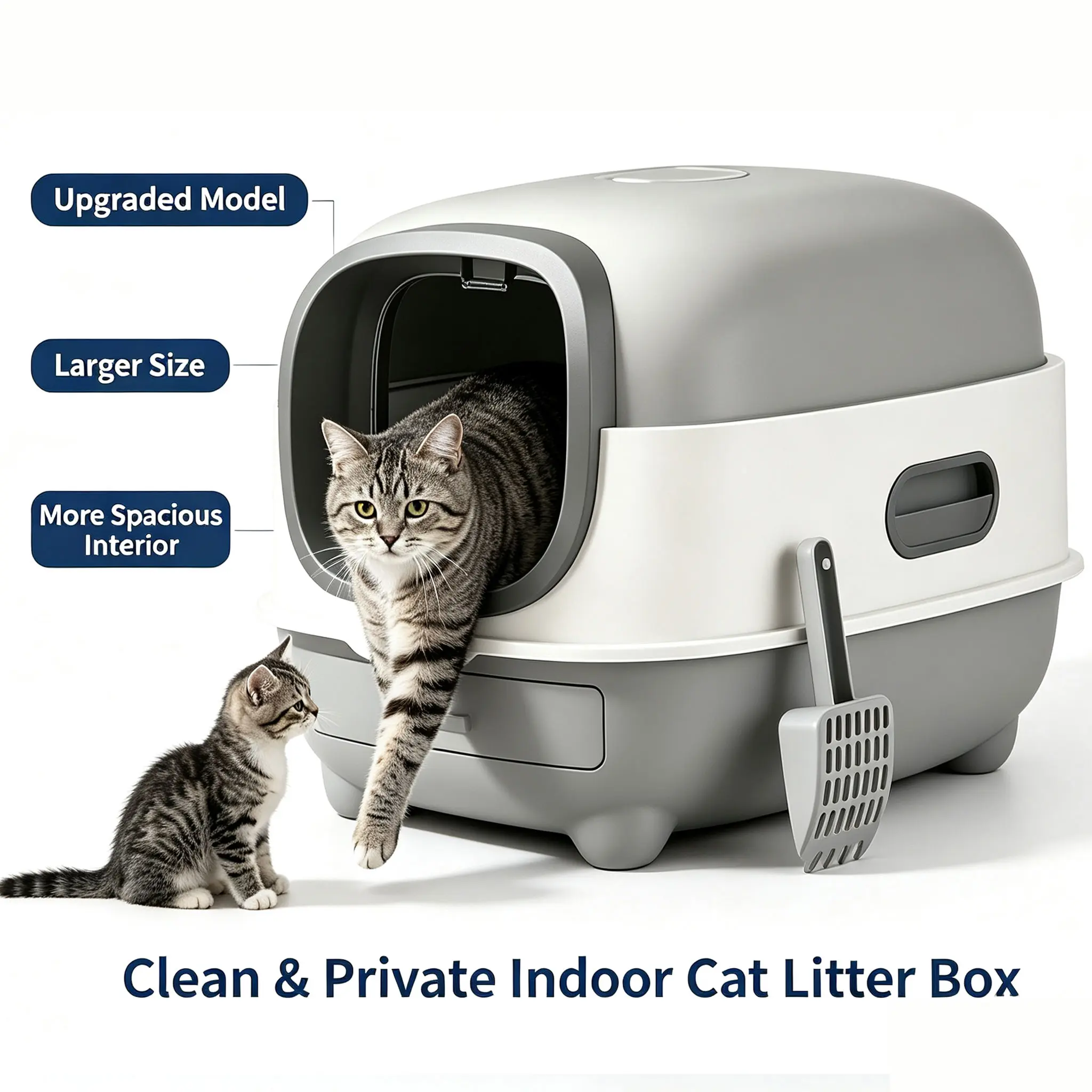 Upgrade Extra Large Fully Enclosed Cat Litter Box, Odor-Locking Anti-Splashing Hooded Cat Toilet with 180° Flip Lid & Drawer Design, Easy Cleaning Pet Litter Box with Free Scoop, Spacious for Small & Large Cats -- pine pellet